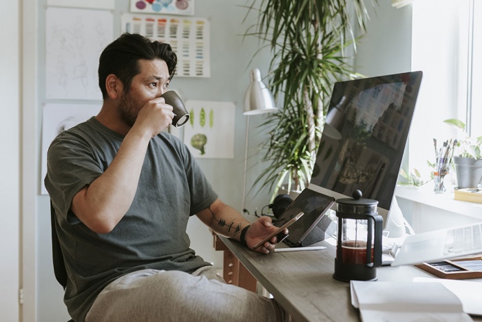 man working at home